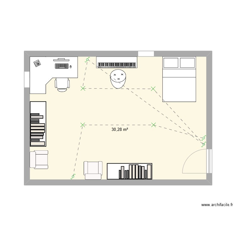 Schéma architectural va et vient. Plan de 1 pièce et 30 m2