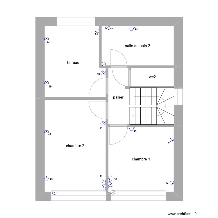 chalet zinc 1er etage. Plan de 6 pièces et 44 m2