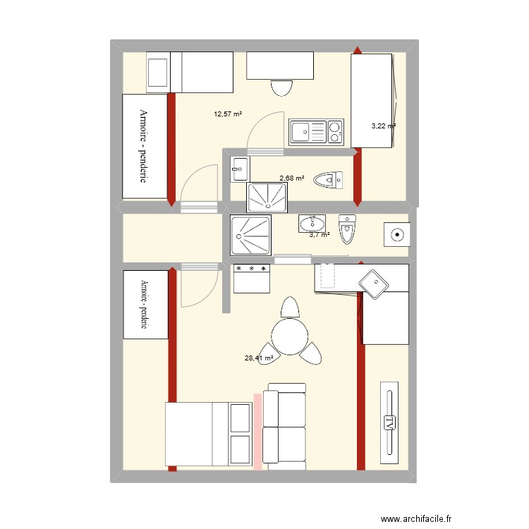 2ème étage D. Plan de 5 pièces et 51 m2