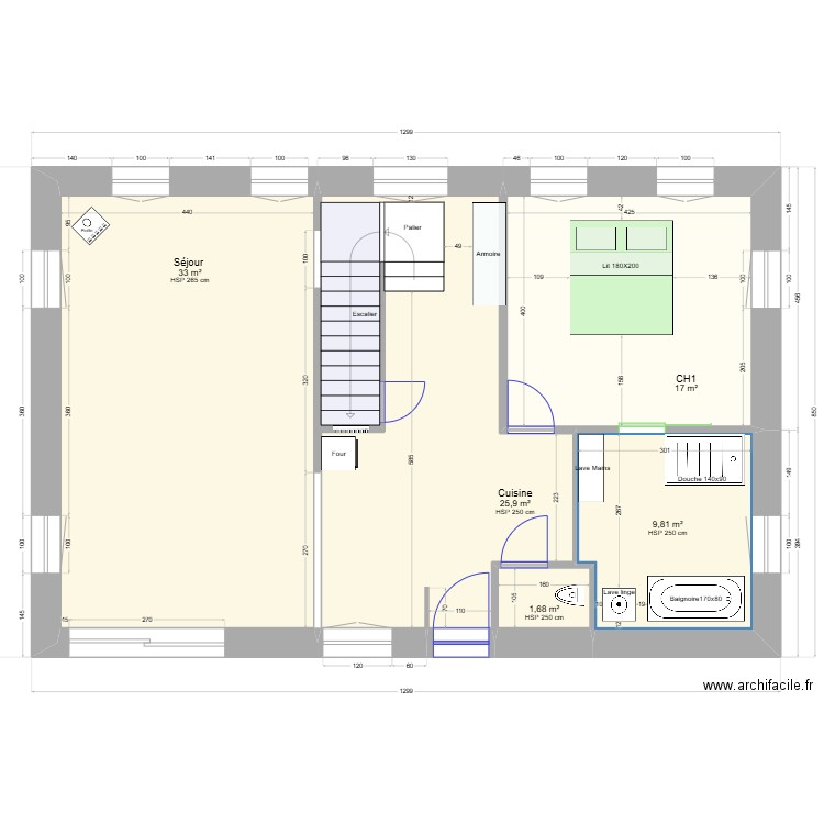 BREI-2. Plan de 5 pièces et 87 m2