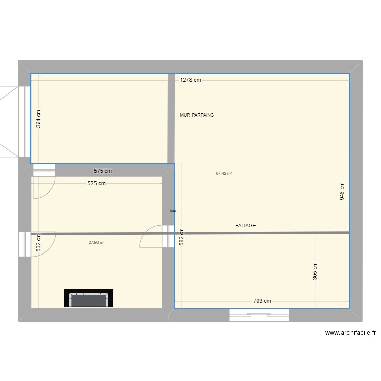 104 B brut coté bis. Plan de 2 pièces et 115 m2