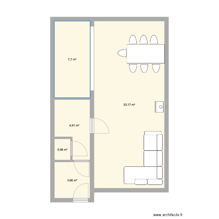 Begane grond. Plan de 5 pièces et 50 m2