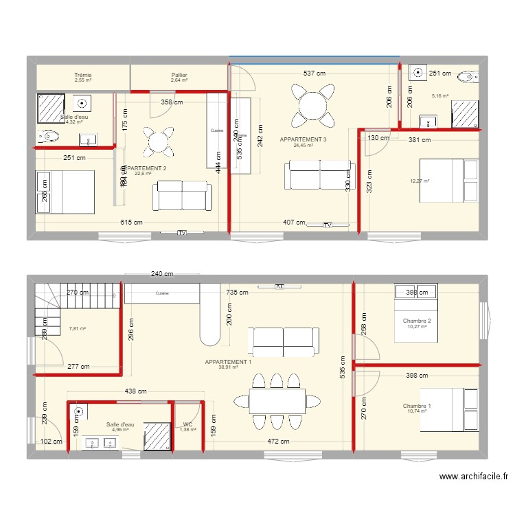 R+1 Immeuble st léger. Plan de 13 pièces et 148 m2