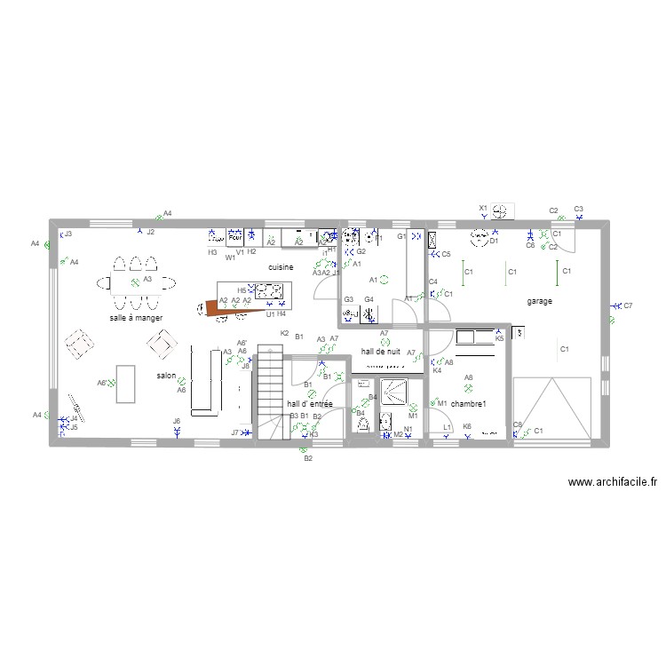 BEGONIAS  électricité 1. Plan de 5 pièces et 98 m2