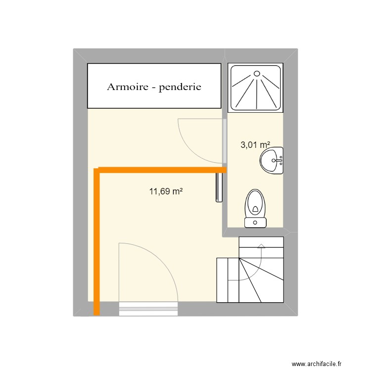 RDC Alignan ville. Plan de 2 pièces et 15 m2