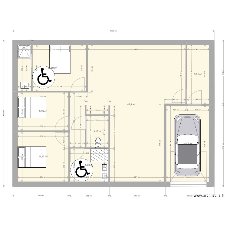 85m2. Plan de 0 pièce et 0 m2