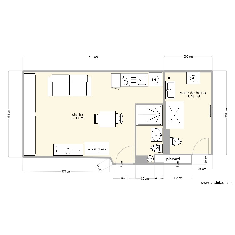 Projet3. Plan de 3 pièces et 30 m2