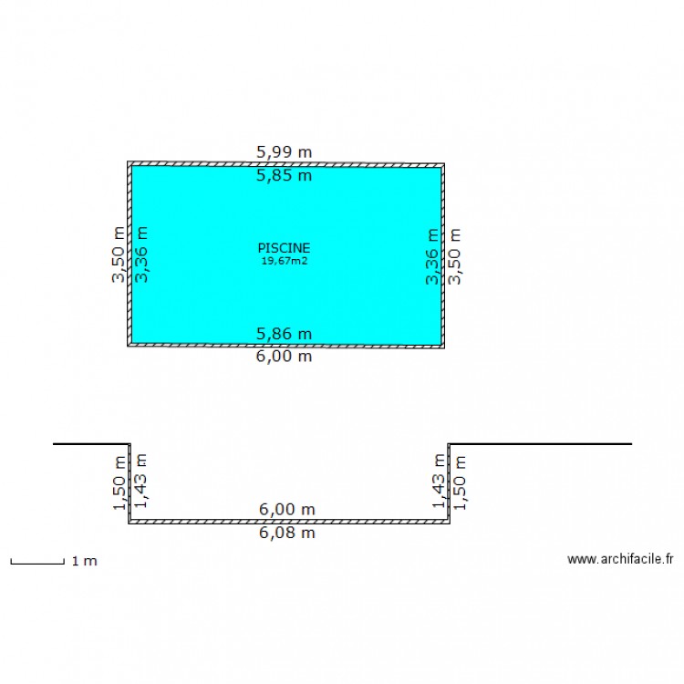 Plan en coupe piscine. Plan de 0 pièce et 0 m2