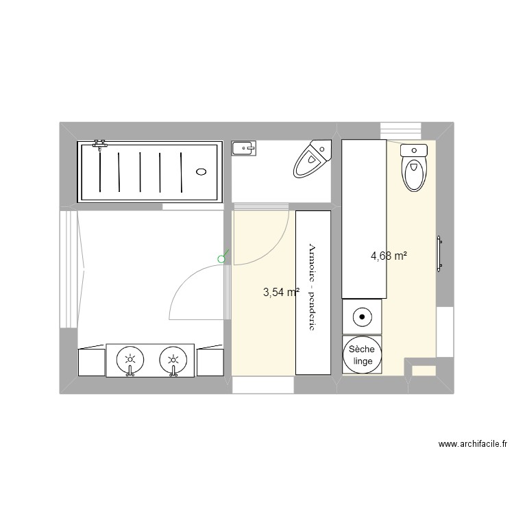 chambre2. Plan de 2 pièces et 8 m2