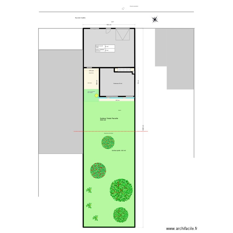 Plan de masse. Plan de 4 pièces et 306 m2