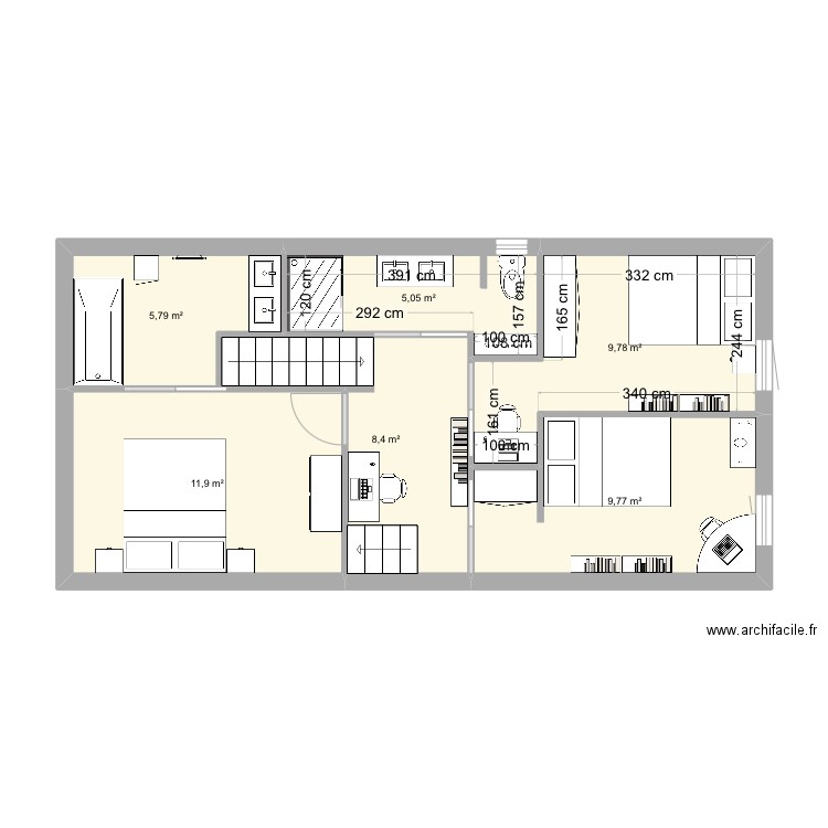 Étage maison. Plan de 6 pièces et 51 m2