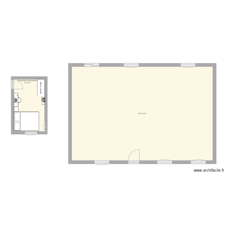 Maison. Plan de 2 pièces et 96 m2