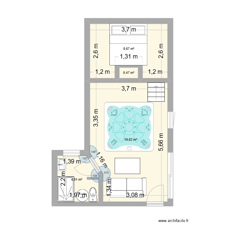 four. Plan de 4 pièces et 33 m2