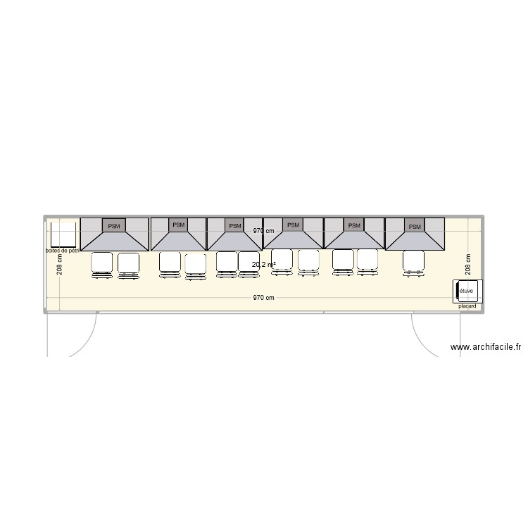 Salle PSM. Plan de 1 pièce et 20 m2