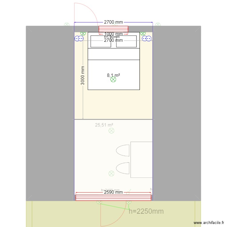 A-frame. Plan de 7 pièces et 72 m2