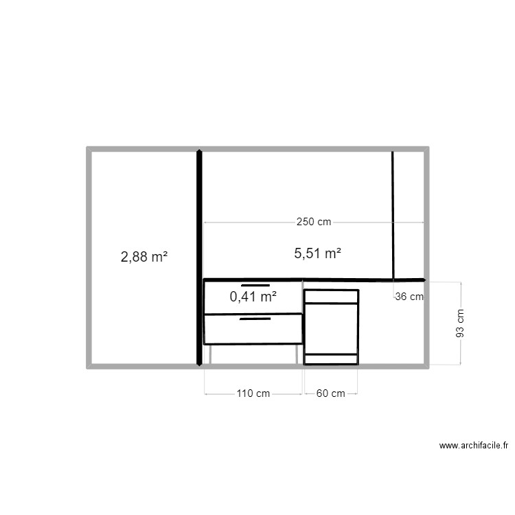 salle de bain 2d. Plan de 3 pièces et 9 m2