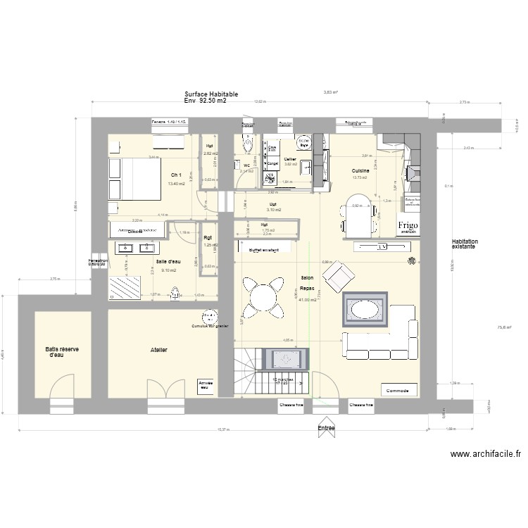 Loft Agrandissement R de C 6.bis/. Plan de 2 pièces et 97 m2