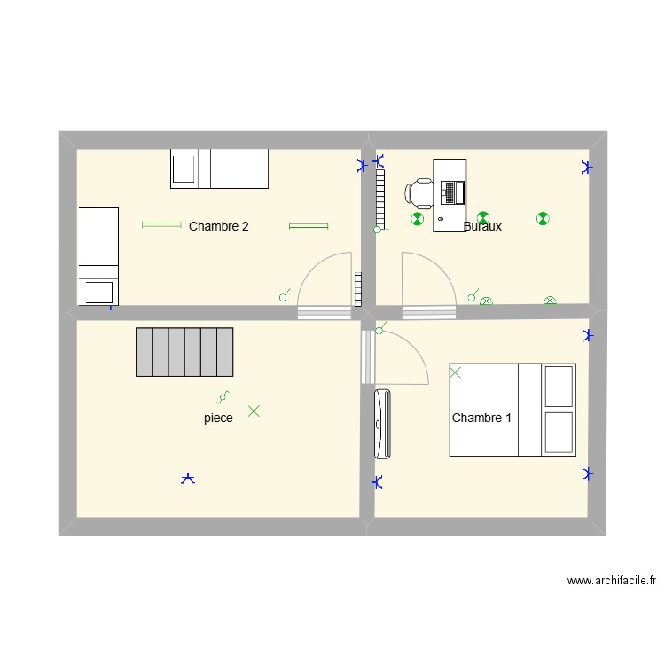 Etage maison csv. Plan de 4 pièces et 39 m2