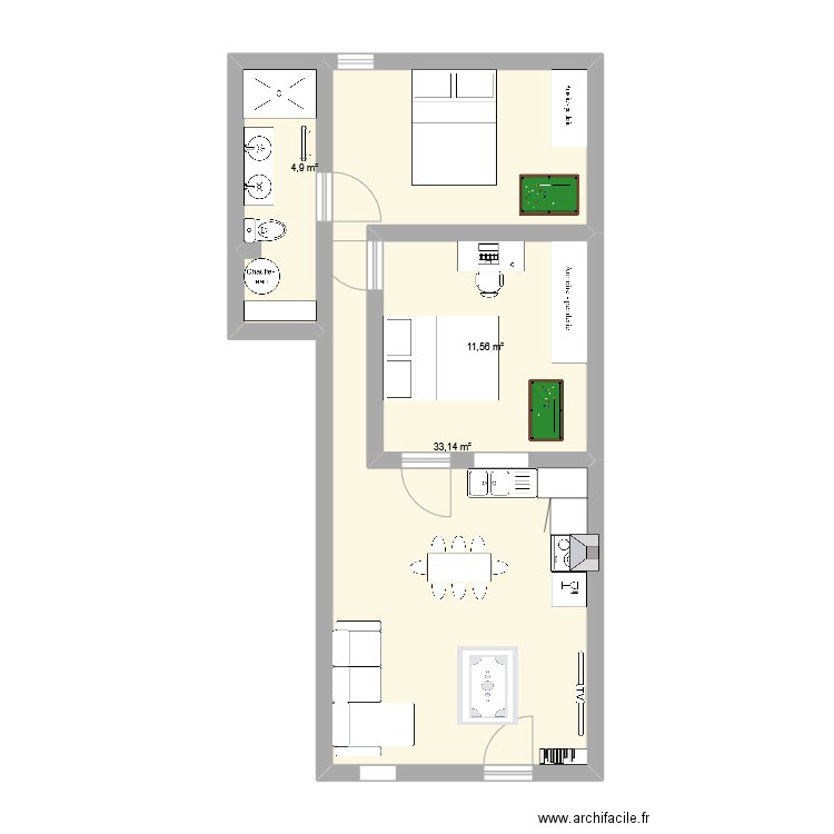 Appartement N°4. Plan de 3 pièces et 50 m2