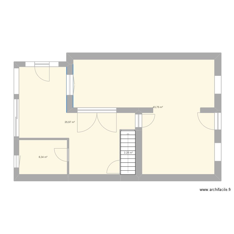 rez de chaussée. Plan de 4 pièces et 78 m2