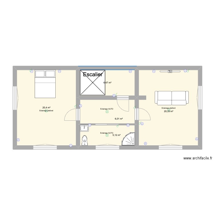 2 etage. Plan de 5 pièces et 58 m2