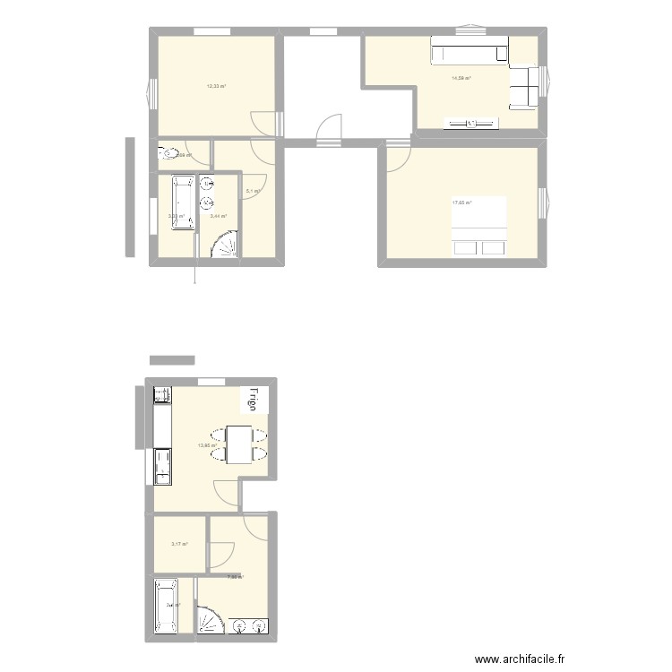 3 ème étage . Plan de 11 pièces et 86 m2