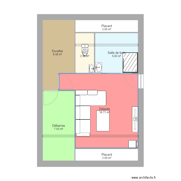 Grenier espace 1 avec débarras. Plan de 0 pièce et 0 m2