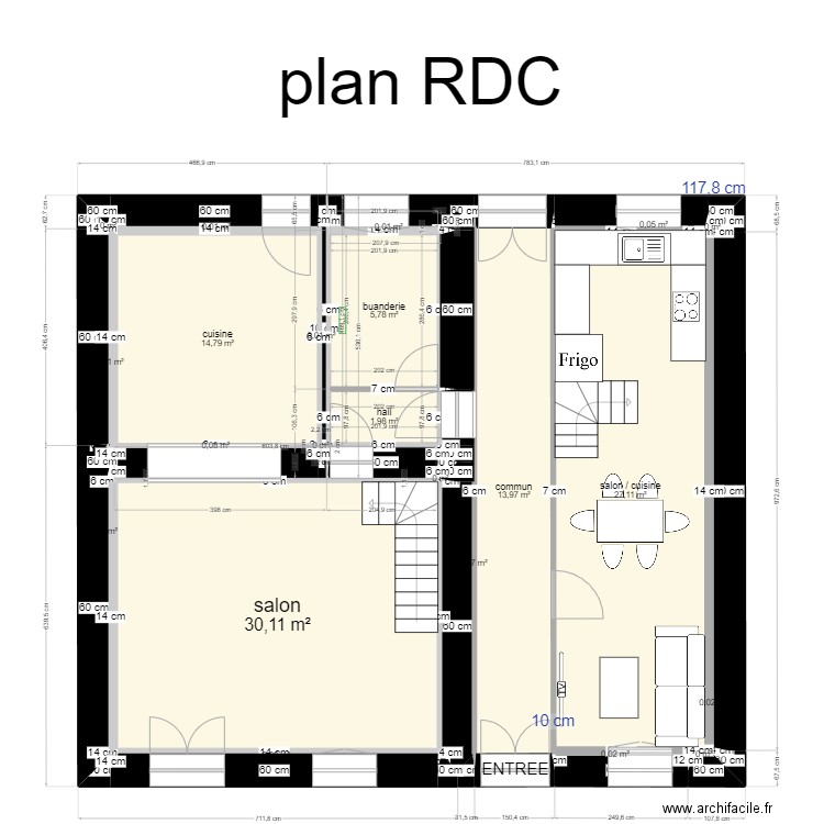 plan RDC. Plan de 23 pièces et 95 m2
