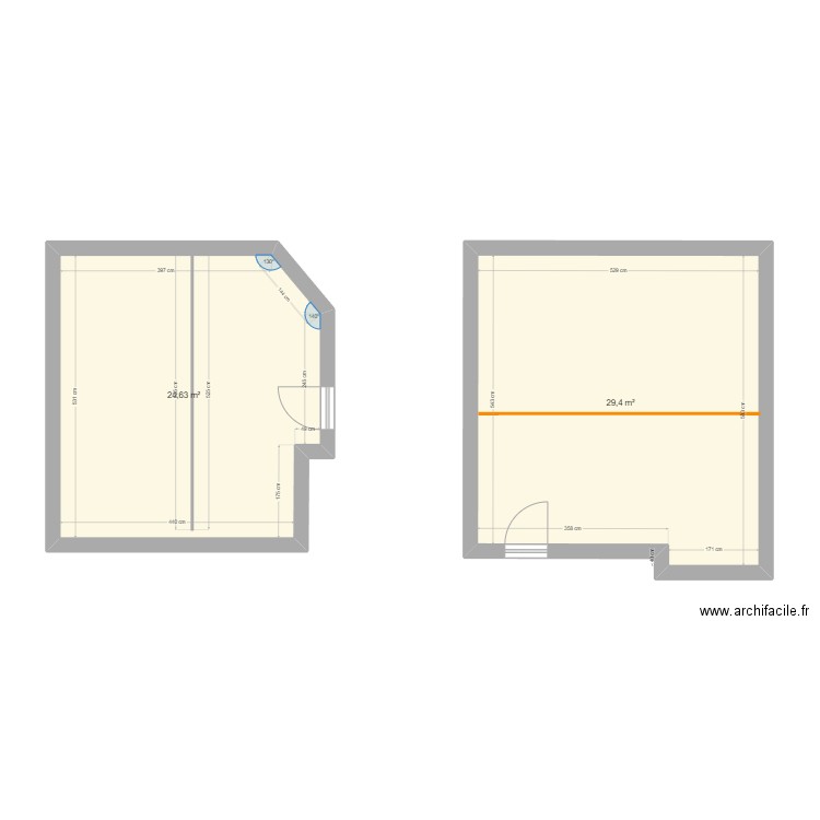 52m2 sous pente 1. Plan de 2 pièces et 54 m2