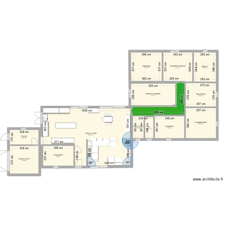 plan maison 3. Plan de 14 pièces et 168 m2