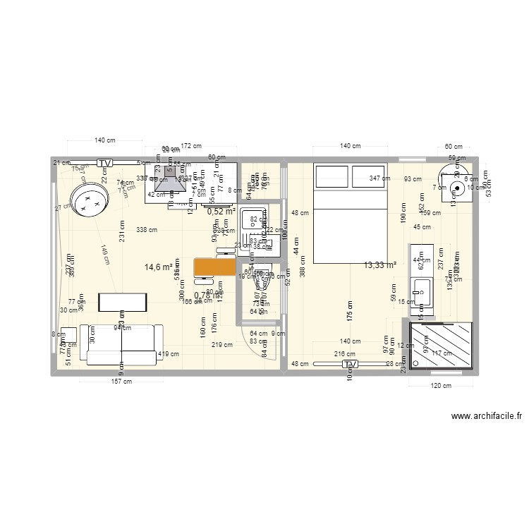 studio aménagement 3. Plan de 0 pièce et 0 m2