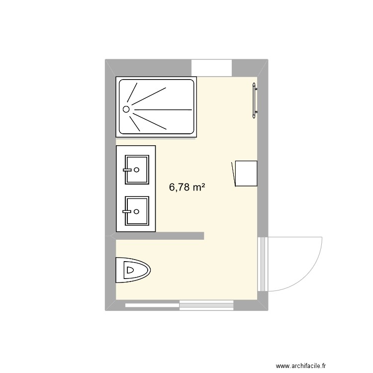 Projet salle de bain v02 - Plan 1 pièce 7 m2 dessiné par Dkey