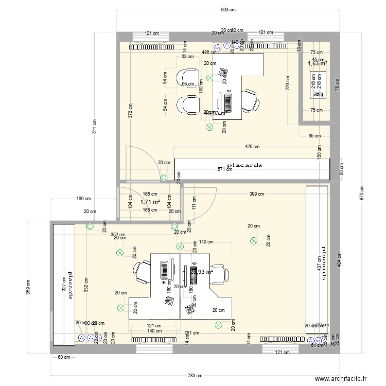 service RH. Plan de 4 pièces et 52 m2