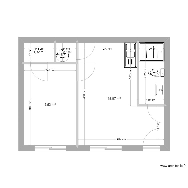 Préparation plaquiste. Plan de 5 pièces et 31 m2