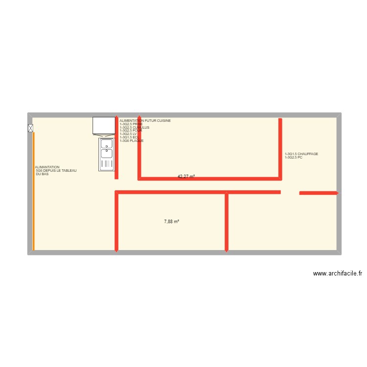 DOMINIQUE CLAVEAU. Plan de 2 pièces et 50 m2