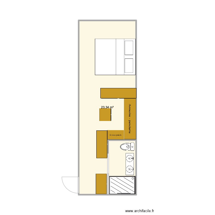 chambre Amel. Plan de 1 pièce et 23 m2