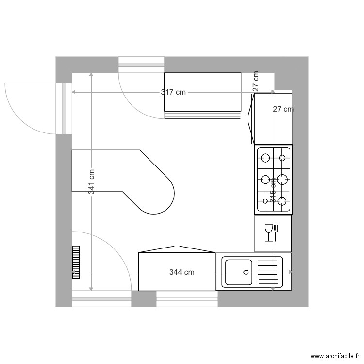 Plan cuisine table séparée . Plan de 0 pièce et 0 m2