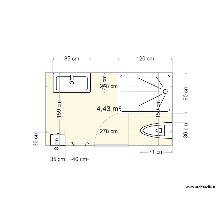 salle de douche parentale 2ème projet - Plan 1 pièce 4 m2 dessiné par ...