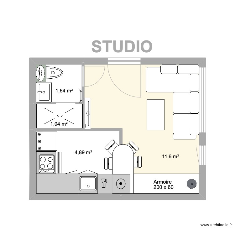 STUDIO ALEXIA. Plan de 4 pièces et 19 m2