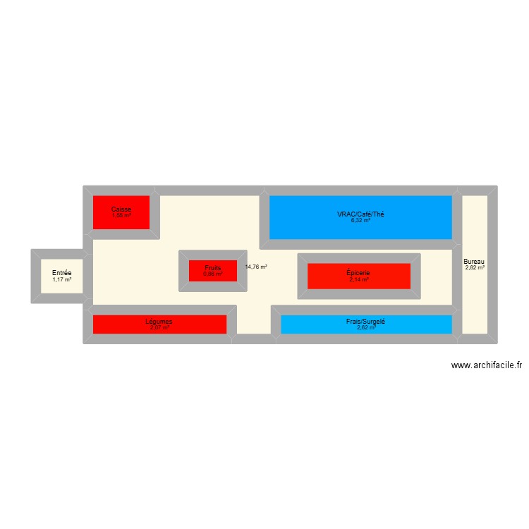 BIOCOOP. Plan de 9 pièces et 41 m2