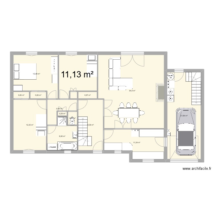 essai-maison-cadastre. Plan de 14 pièces et 126 m2