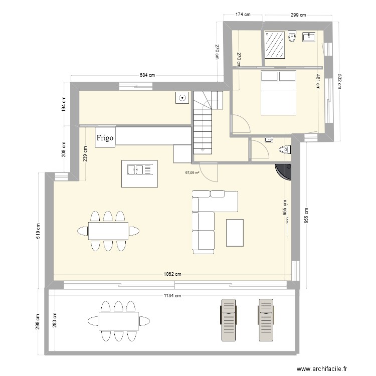 Loctudy etage. Plan de 1 pièce et 98 m2