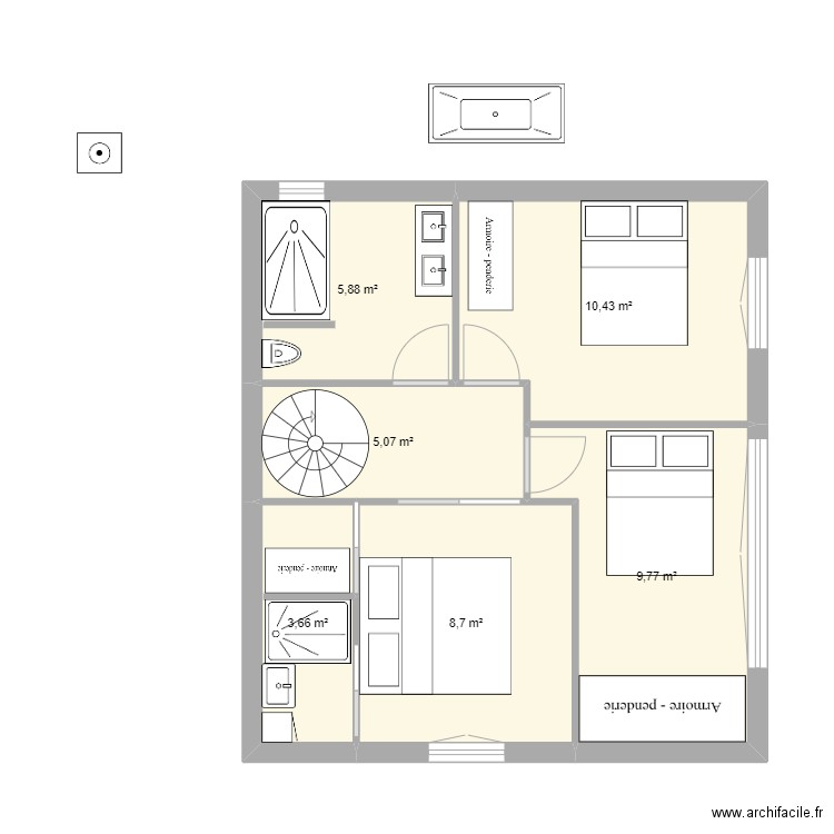 trinite 1er 2em projet. Plan de 6 pièces et 44 m2