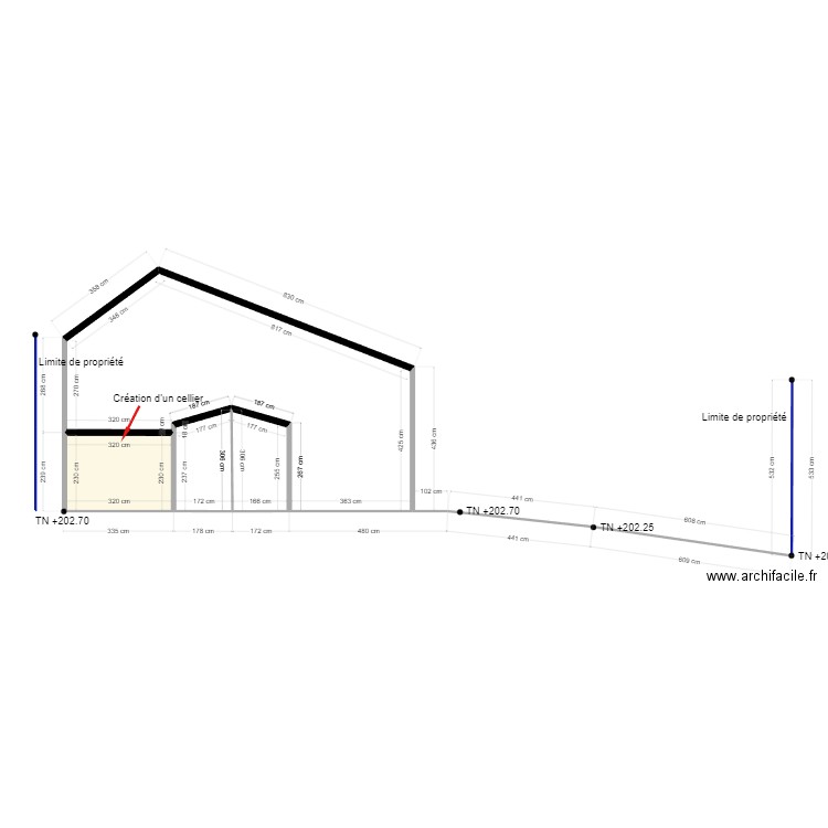 Plan de coupe 2. Plan de 3 pièces et 59 m2