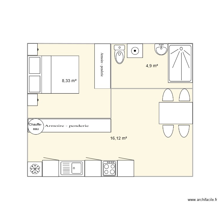 PETITE MAISON. Plan de 3 pièces et 29 m2