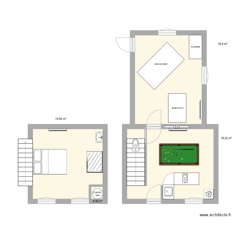 SALLE DE JEUX VRAI COTE . Plan de 4 pièces et 52 m2