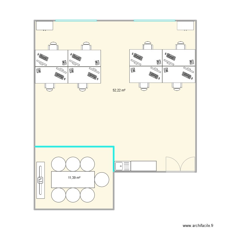 87 Charolais pièce vide. Plan de 2 pièces et 64 m2