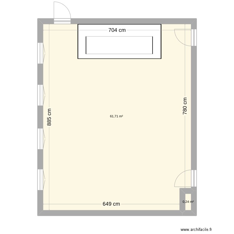 bureau sec alim. Plan de 2 pièces et 62 m2