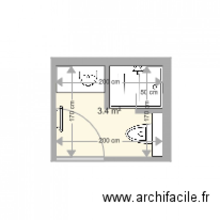 Salle de douche 100x80 - Plan 1 pièce 3 m2 dessiné par akounamatata