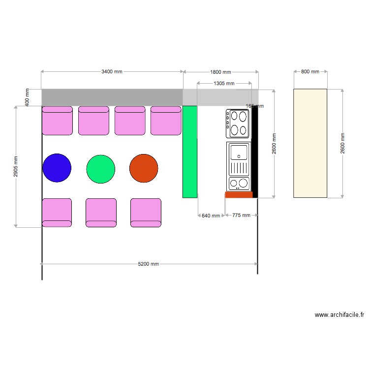 TERRASSE SALON AVEC COTES ET MEUBLES. Plan de 0 pièce et 0 m2